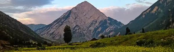 Gurez Valley alpine river tracks and mountain peak